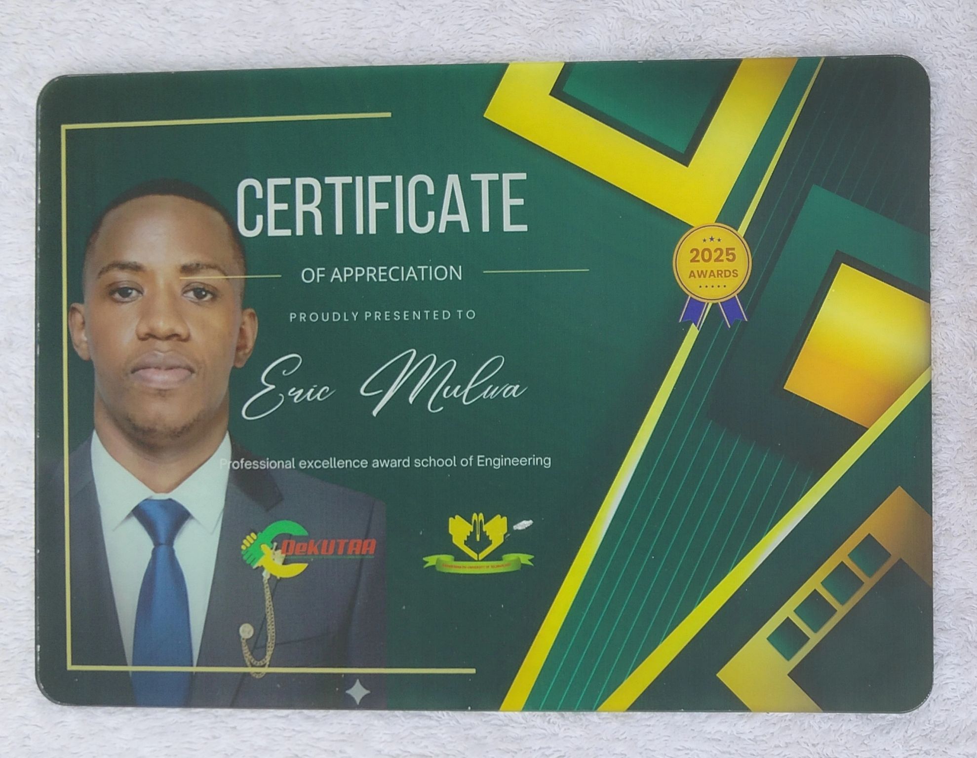 Excellence Award Certificate